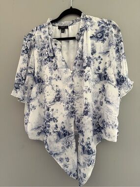 Have White Blouse with Blue Toile Floral Print
